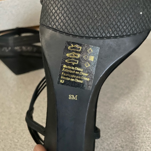 NY Transit Short Wedge Open Toe Heels 8 M Rhinestones Black Dress Shoes - Picture 4 of 6